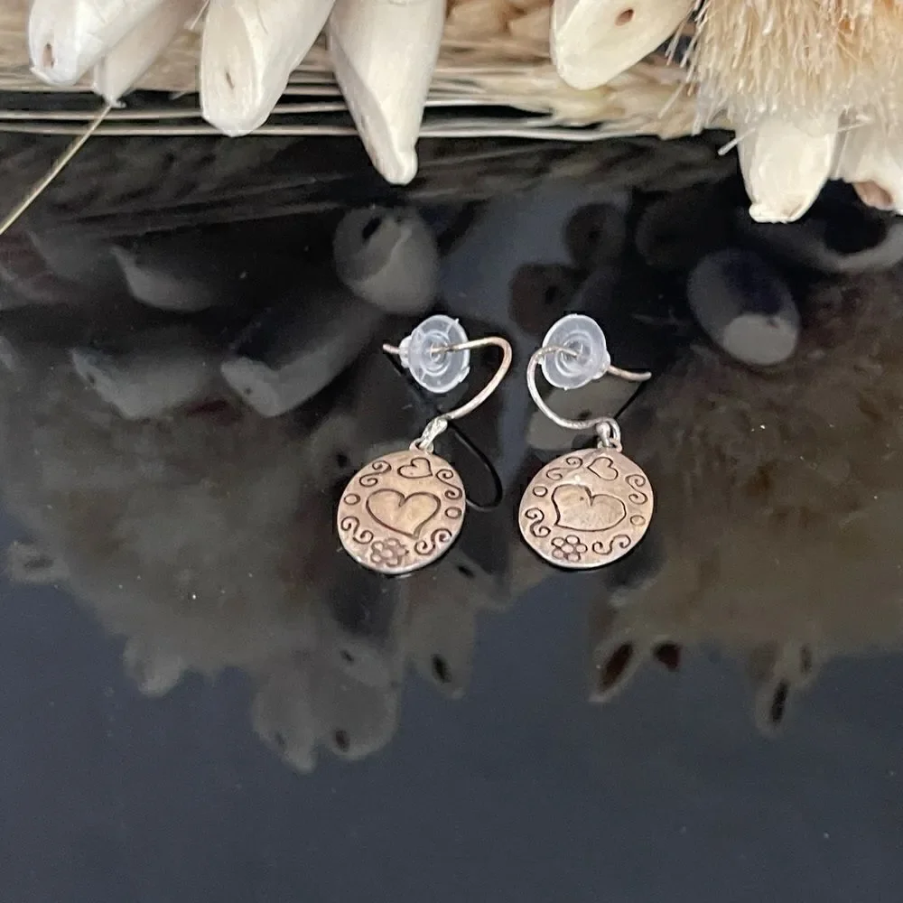 Sterling silver dangle heart dainty earrings